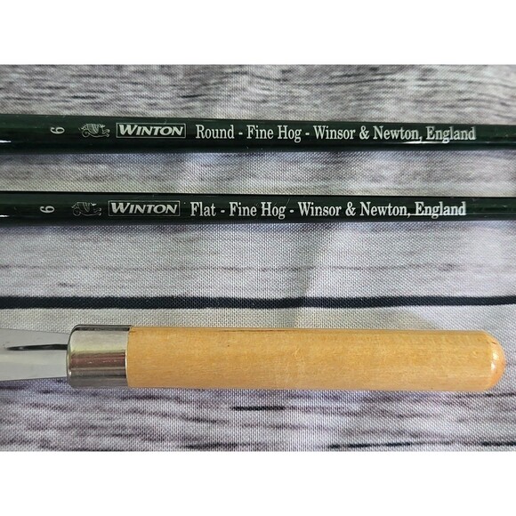 Vintage Lots of 6 Winsor & Newton Artist Oil Paints Smear Tool Incl 2 #6 Brushs - Picture 8 of 10